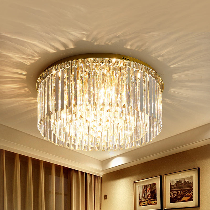 Contemporary Golden Crystal Ceiling Lamp - 6-Light Dining Room Flush Light