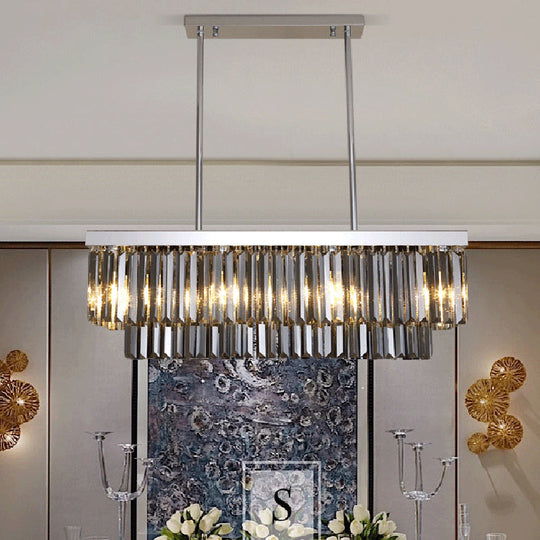 Modern Smoke Gray Crystal Rectangle Chandelier: 6/8/10 Heads Dining Room Lighting 8 /