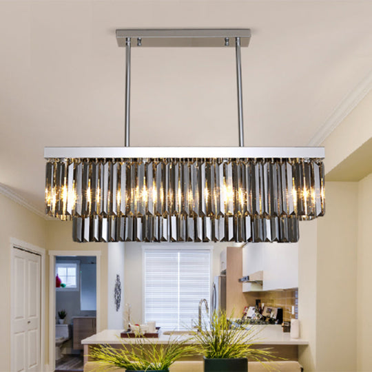 Modern Smoke Gray Crystal Rectangle Chandelier: 6/8/10 Heads Dining Room Lighting