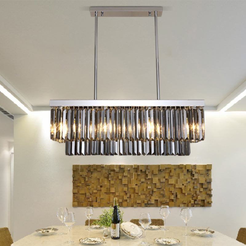 Modern Smoke Gray Crystal Rectangle Chandelier: 6/8/10 Heads Dining Room Lighting