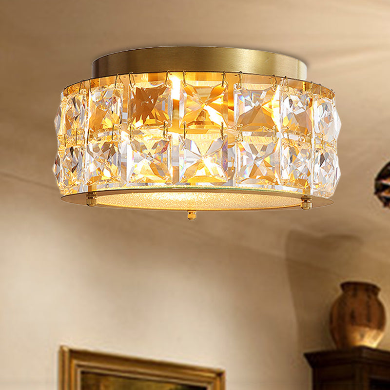 Minimalist Crystal Flush Mount with 4 Golden Lights - 10" round