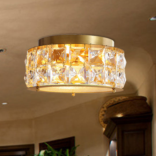 Minimalist Crystal Flush Mount with 4 Golden Lights - 10" round