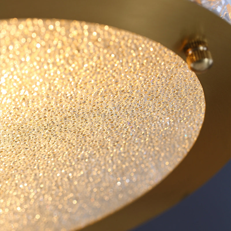 Minimalist Crystal Flush Mount with 4 Golden Lights - 10" round