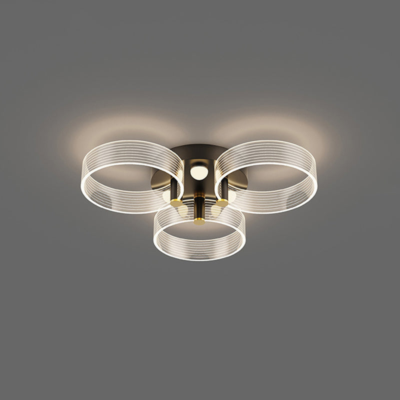 Modern Black-Gold LED Ceiling Light with Flower Design - Acrylic Round Semi Mount