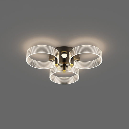 Modern Black-Gold Led Ceiling Light With Flower Design - Acrylic Round Semi Mount 3 / White