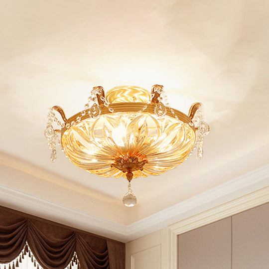 Modernist Dome Clear Glass Semi Flush Light - 5-Light Gold Ceiling Fixture with Crystal Draping