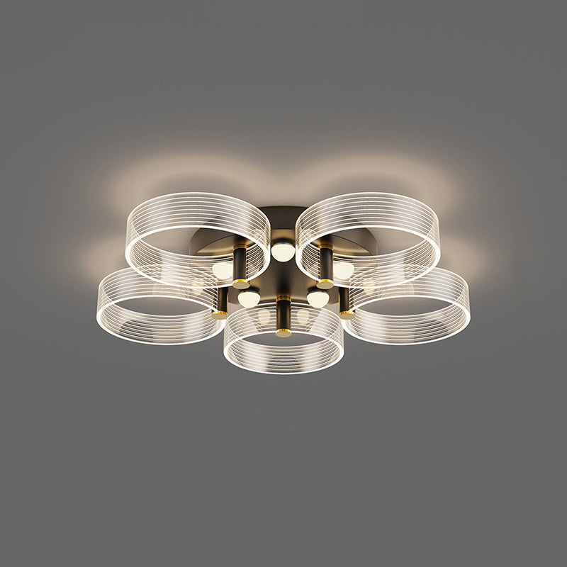 Modern Black-Gold Led Ceiling Light With Flower Design - Acrylic Round Semi Mount 5 / Warm