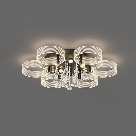 Modern Black-Gold LED Ceiling Light with Flower Design - Acrylic Round Semi Mount