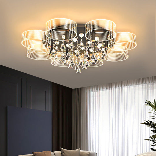 Modern Black-Gold LED Ceiling Light with Flower Design - Acrylic Round Semi Mount