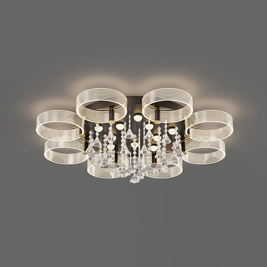 Modern Black-Gold LED Ceiling Light with Flower Design - Acrylic Round Semi Mount