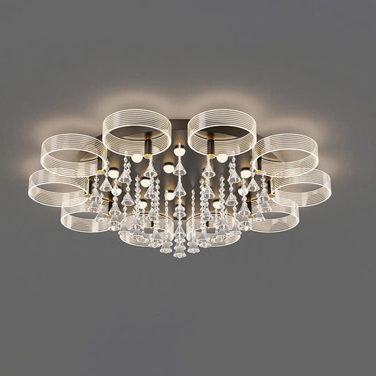 Modern Black-Gold LED Ceiling Light with Flower Design - Acrylic Round Semi Mount