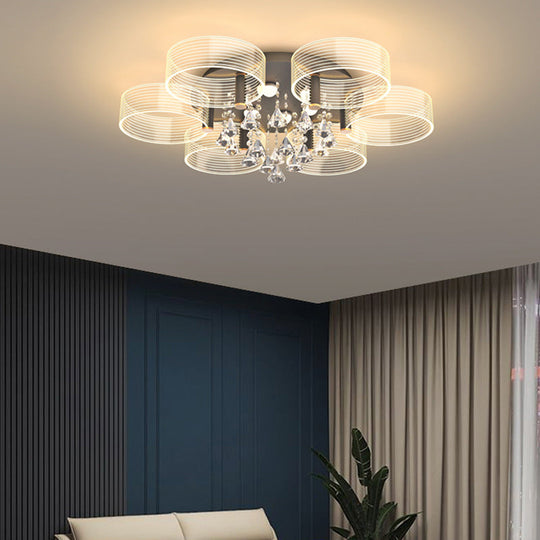 Modern Black-Gold Led Ceiling Light With Flower Design - Acrylic Round Semi Mount