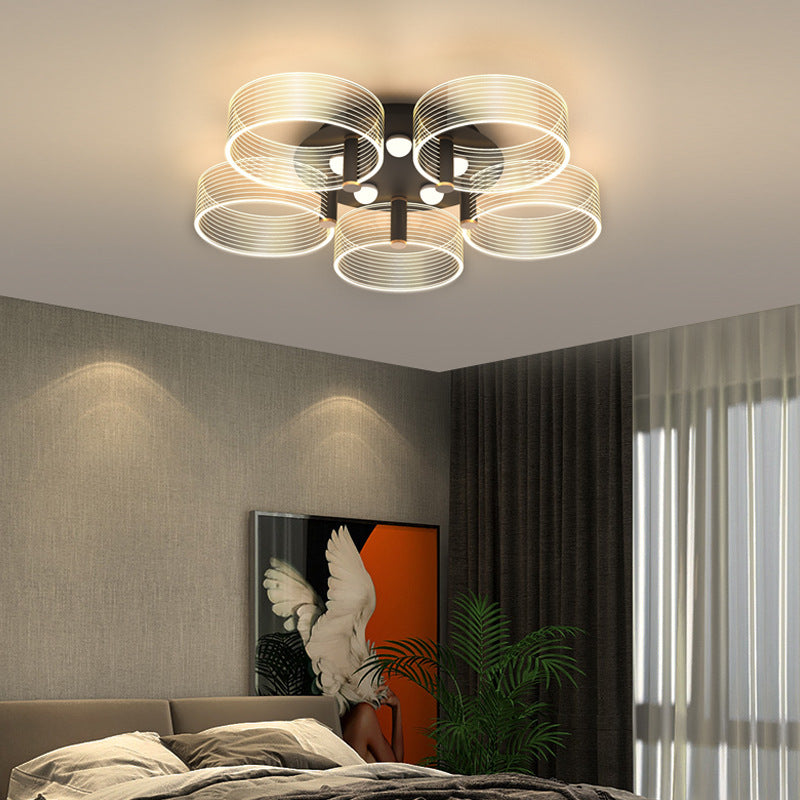 Modern Black-Gold LED Ceiling Light with Flower Design - Acrylic Round Semi Mount