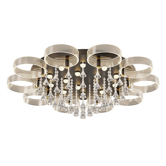 Modern Black-Gold LED Ceiling Light with Flower Design - Acrylic Round Semi Mount