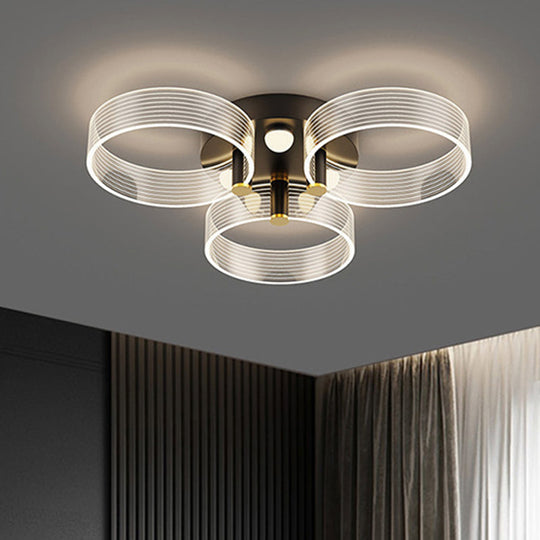 Modern Black-Gold LED Ceiling Light with Flower Design - Acrylic Round Semi Mount