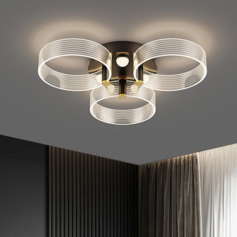 Modern Black-Gold Led Ceiling Light With Flower Design - Acrylic Round Semi Mount