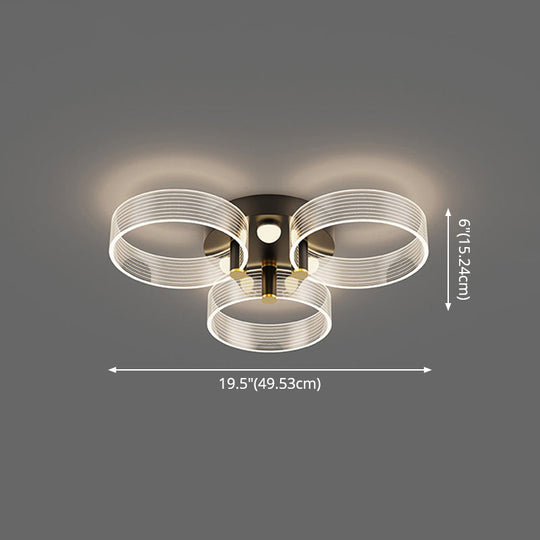 Modern Black-Gold LED Ceiling Light with Flower Design - Acrylic Round Semi Mount