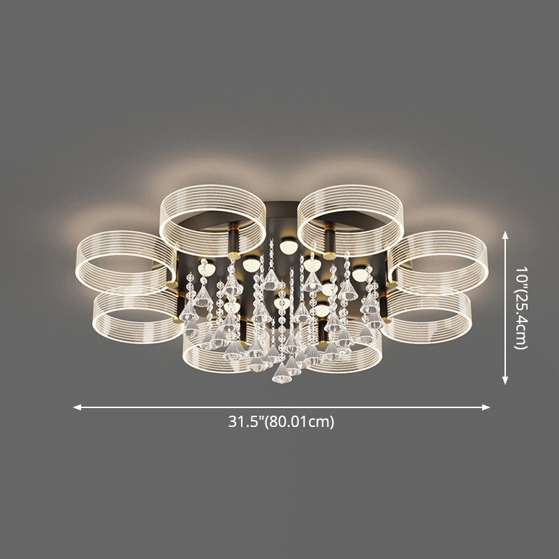 Modern Black-Gold LED Ceiling Light with Flower Design - Acrylic Round Semi Mount