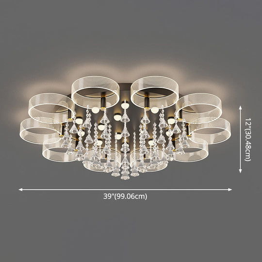 Modern Black-Gold LED Ceiling Light with Flower Design - Acrylic Round Semi Mount