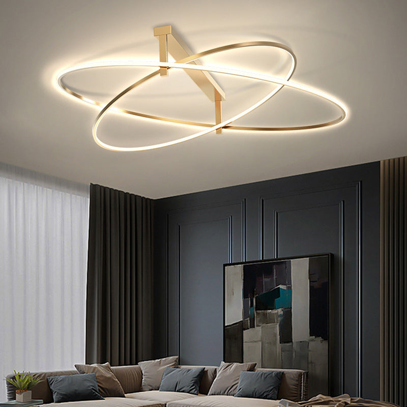 Gold Oval 2-Head Led Ceiling Light - Minimalist Semi Flush Mount For Living Room