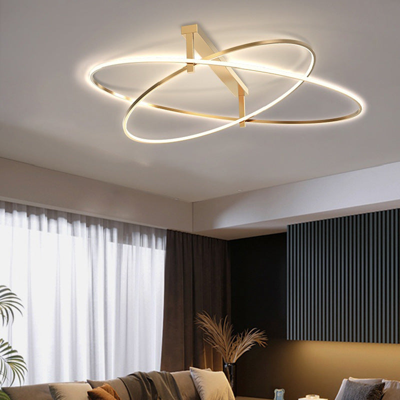 Gold Oval 2-Head Led Ceiling Light - Minimalist Semi Flush Mount For Living Room