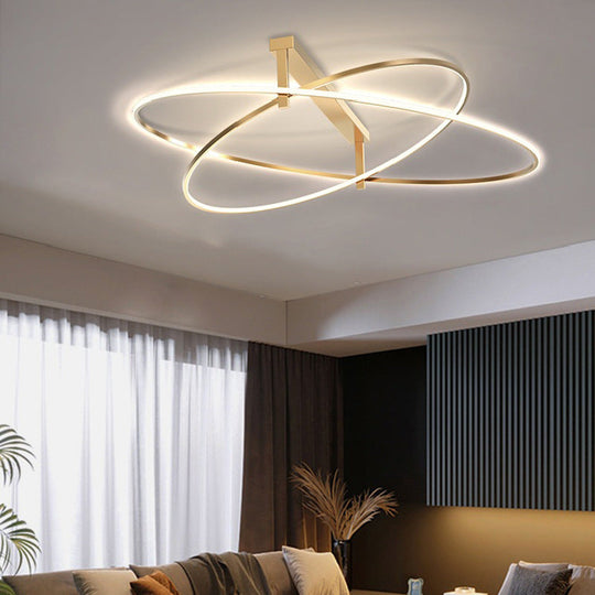 Gold Oval 2-Head Led Ceiling Light - Minimalist Semi Flush Mount For Living Room