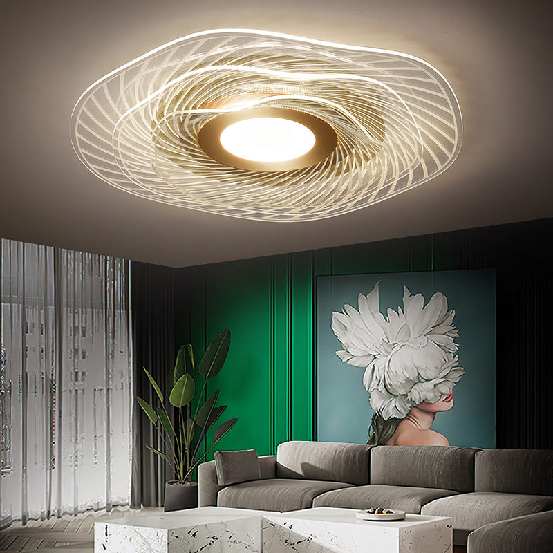 Simplicity Gold Acrylic Ruffle Flushmount Led Ceiling Light For Living Room