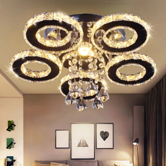 Modern Floral Crystal Semi Flush Ceiling Light - LED Stainless Steel Fixture for Bedroom