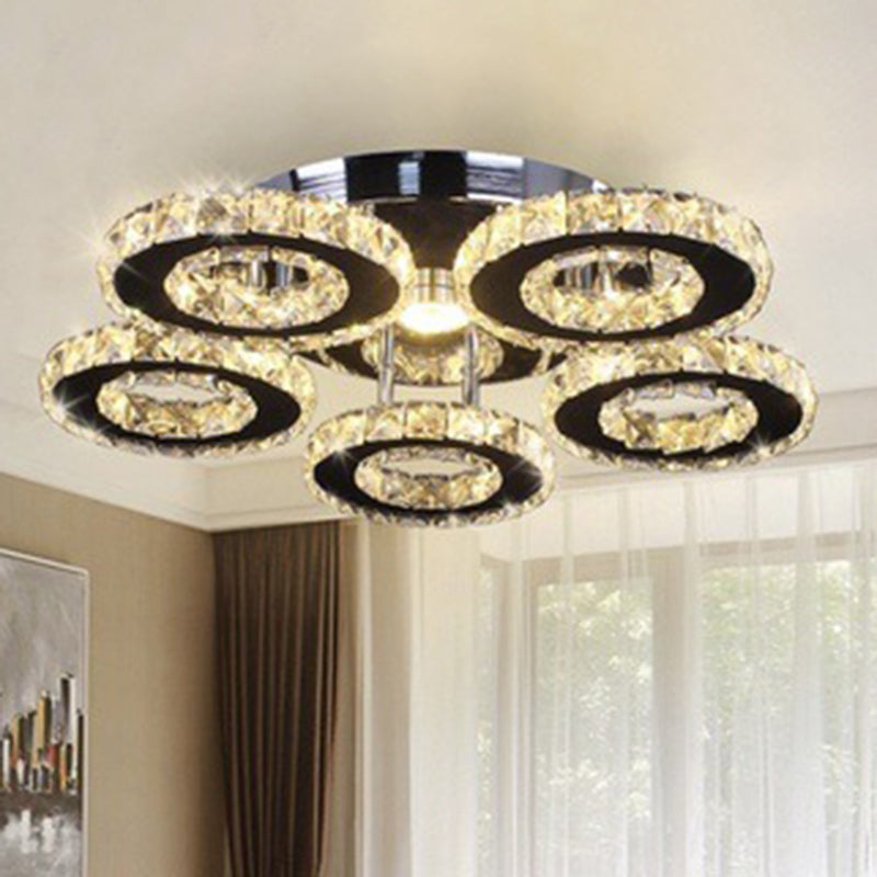 Modern Floral Crystal Semi Flush Ceiling Light - LED Stainless Steel Fixture for Bedroom