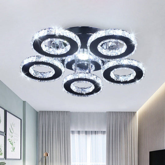 Modern Floral Crystal Semi Flush Ceiling Light - LED Stainless Steel Fixture for Bedroom