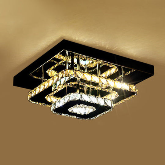 Sleek Quad Crystal Ceiling Light - Modern Stainless Steel Led Flush Mount For Foyer