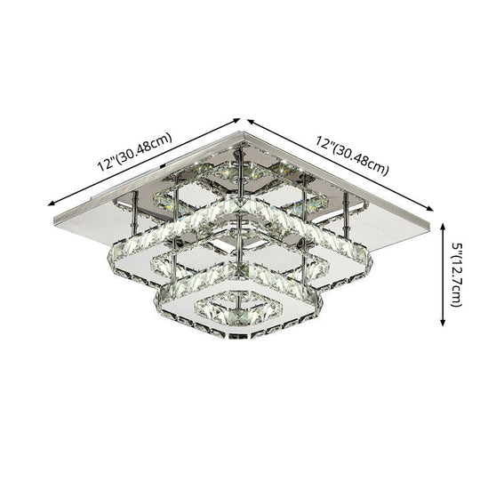 Sleek Quad Crystal Ceiling Light - Modern Stainless Steel Led Flush Mount For Foyer