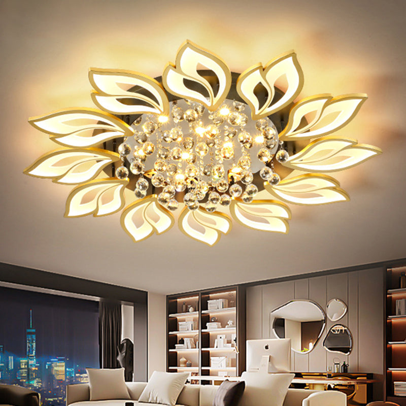 Contemporary Led Semi Flush Mount Ceiling Light With Crystal Ball - Gold Finish