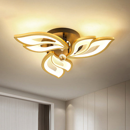 Contemporary Led Semi Flush Mount Ceiling Light With Crystal Ball - Gold Finish