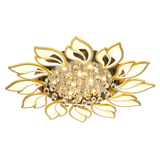 Contemporary Led Semi Flush Mount Ceiling Light With Crystal Ball - Gold Finish