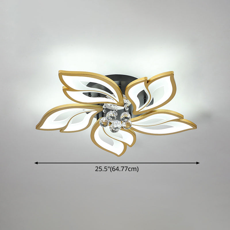 Contemporary Led Semi Flush Mount Ceiling Light With Crystal Ball - Gold Finish