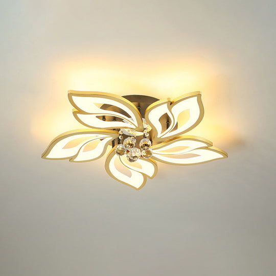 Contemporary Led Semi Flush Mount Ceiling Light With Crystal Ball - Gold Finish 5 / Warm