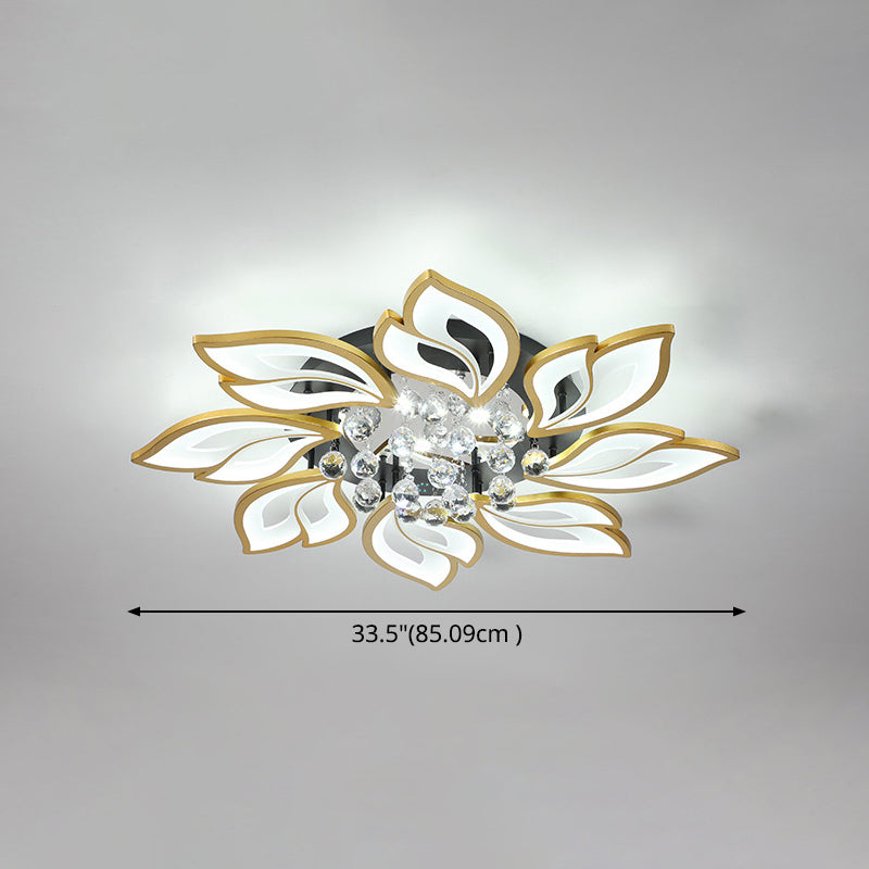 Contemporary Led Semi Flush Mount Ceiling Light With Crystal Ball - Gold Finish