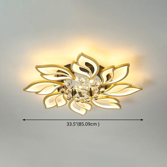 Contemporary Led Semi Flush Mount Ceiling Light With Crystal Ball - Gold Finish