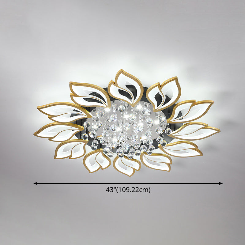 Contemporary Led Semi Flush Mount Ceiling Light With Crystal Ball - Gold Finish