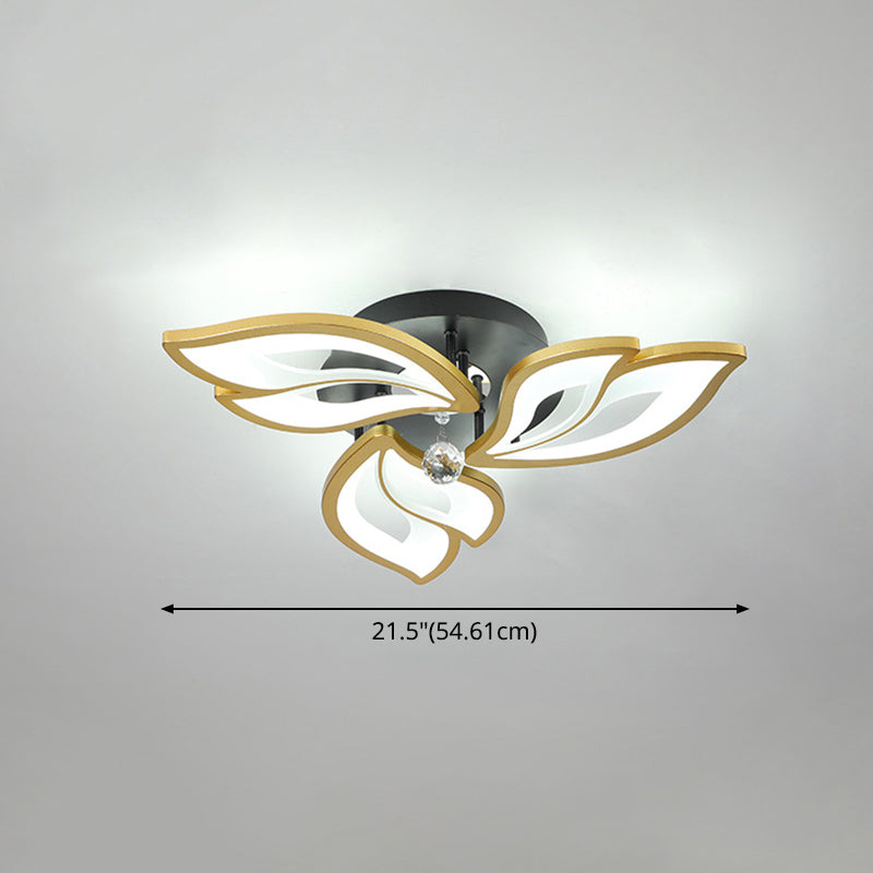 Contemporary Led Semi Flush Mount Ceiling Light With Crystal Ball - Gold Finish