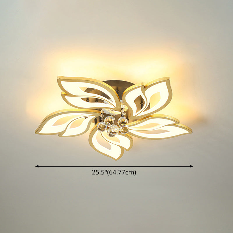 Contemporary Led Semi Flush Mount Ceiling Light With Crystal Ball - Gold Finish