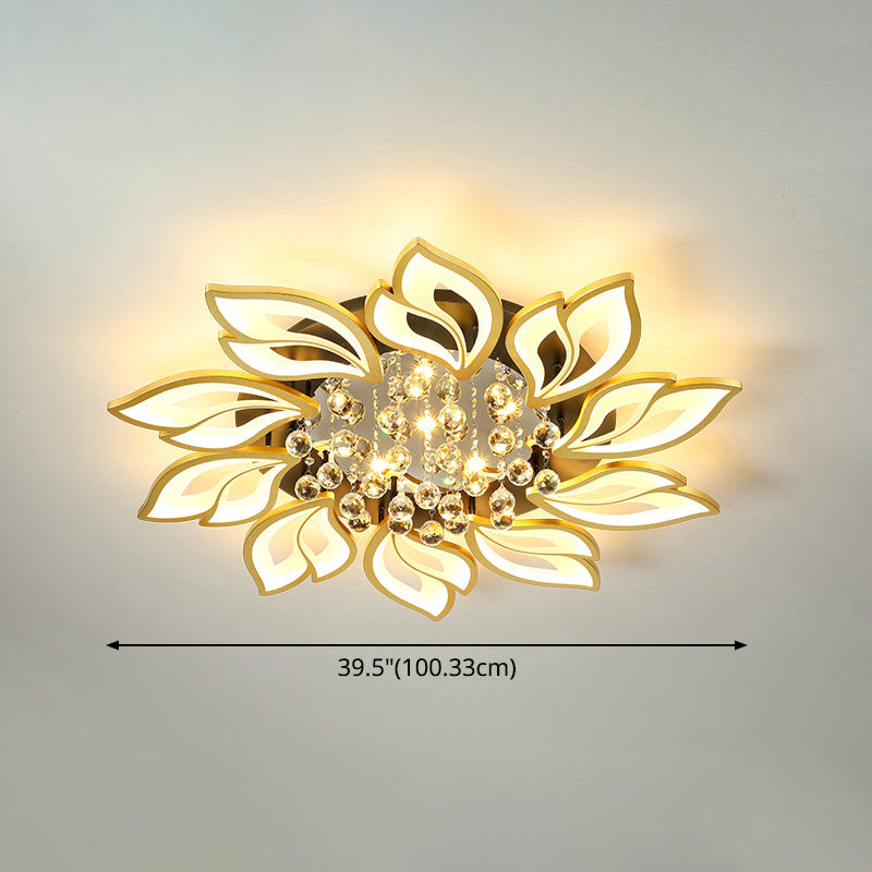 Contemporary Led Semi Flush Mount Ceiling Light With Crystal Ball - Gold Finish