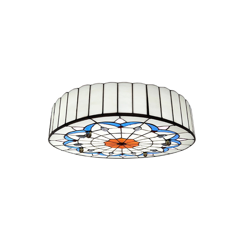 Mediterranean Stained Glass Drum Ceiling Mount Light for Bedroom