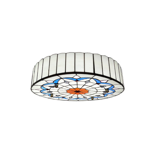 Mediterranean Stained Glass Drum Ceiling Mount Light for Bedroom