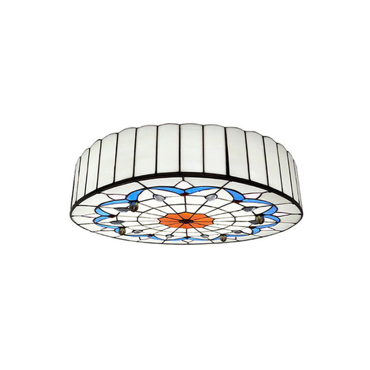 Mediterranean Stained Glass Drum Ceiling Mount Light for Bedroom