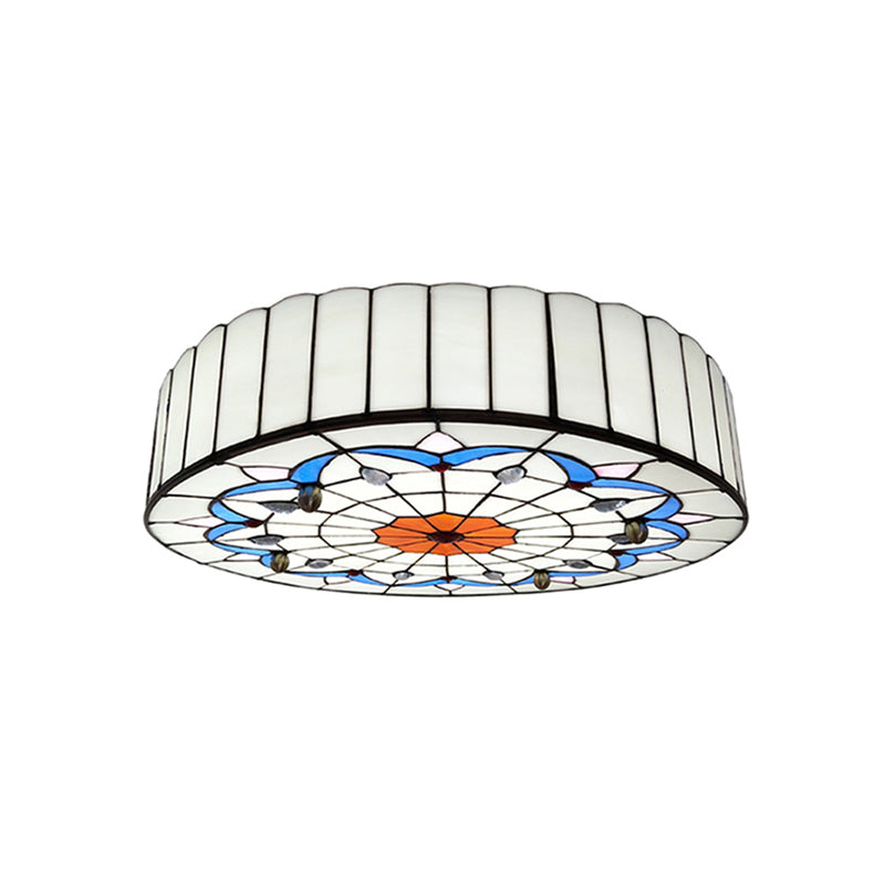 Mediterranean Stained Glass Drum Ceiling Mount Light for Bedroom