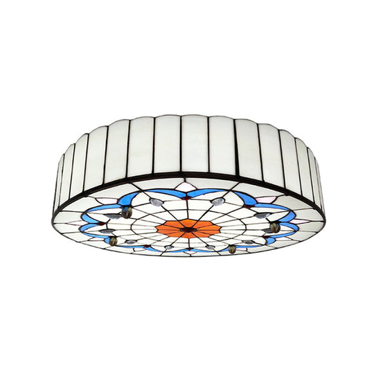 Mediterranean Stained Glass Drum Ceiling Mount Light For Bedroom White / 16