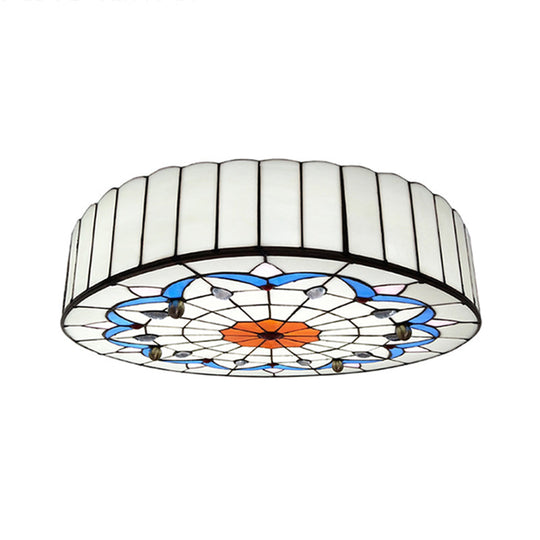 Mediterranean Stained Glass Drum Ceiling Mount Light for Bedroom