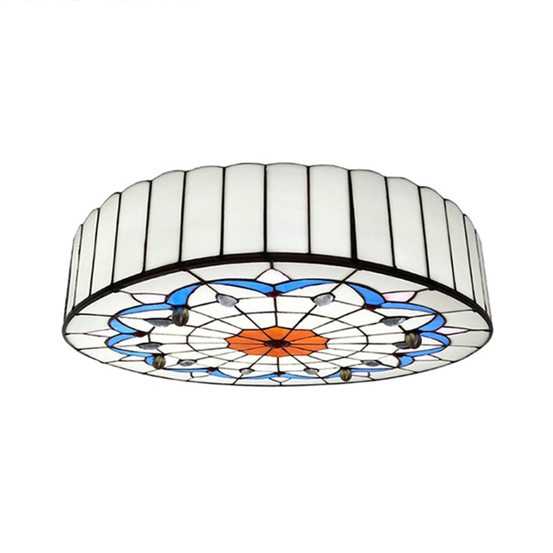 Mediterranean Stained Glass Drum Ceiling Mount Light For Bedroom White / 23.5